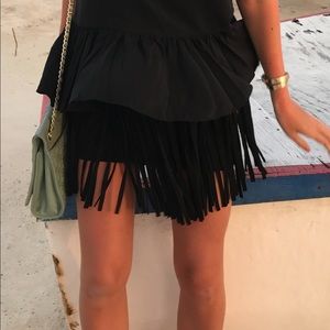 Suede Fringed Mini Skirt